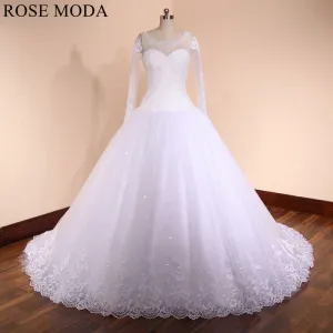 Rosemoda Luxury Heavy Beadwork Rhinestone Ball Gown Wedding Dress with Long Sleeve