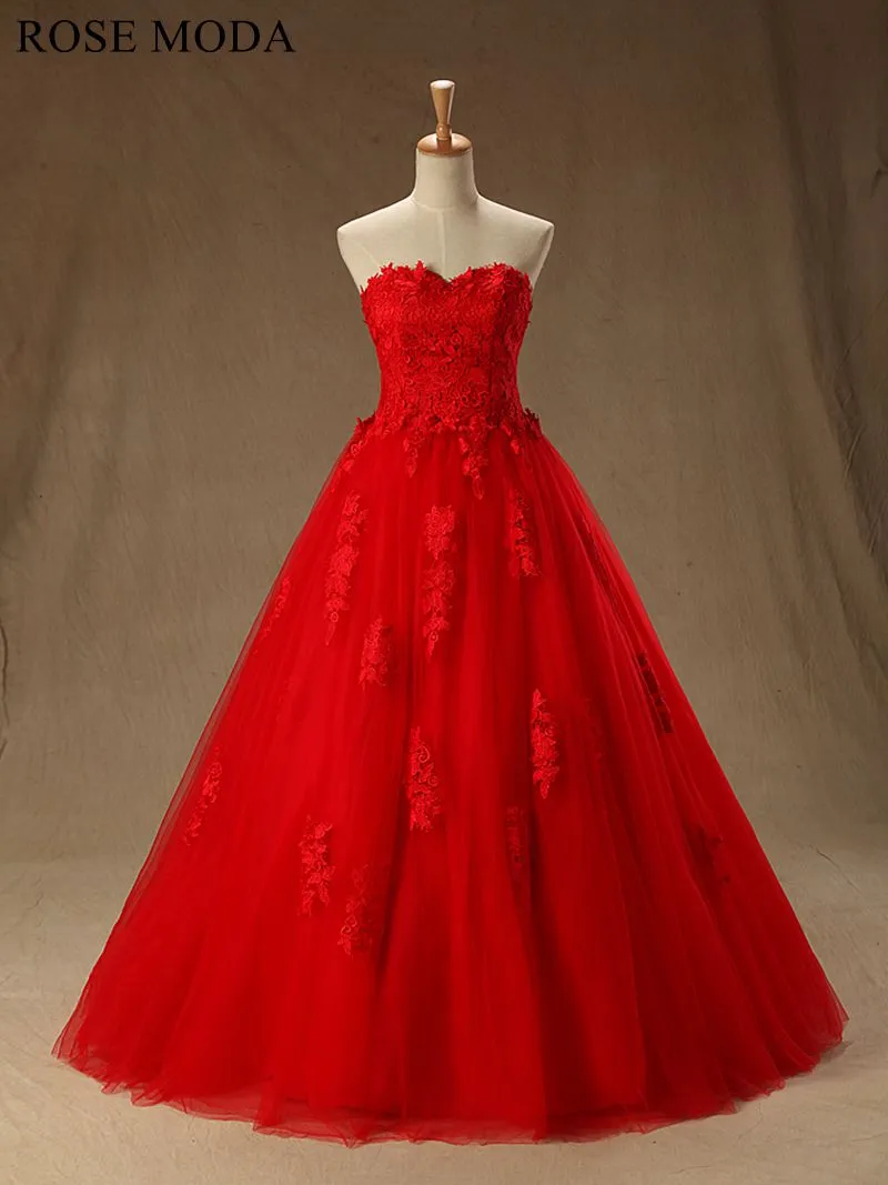 Rosemoda Red Lace Ball Gown Wedding Dress