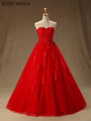 Rosemoda Red Lace Ball Gown Wedding Dress