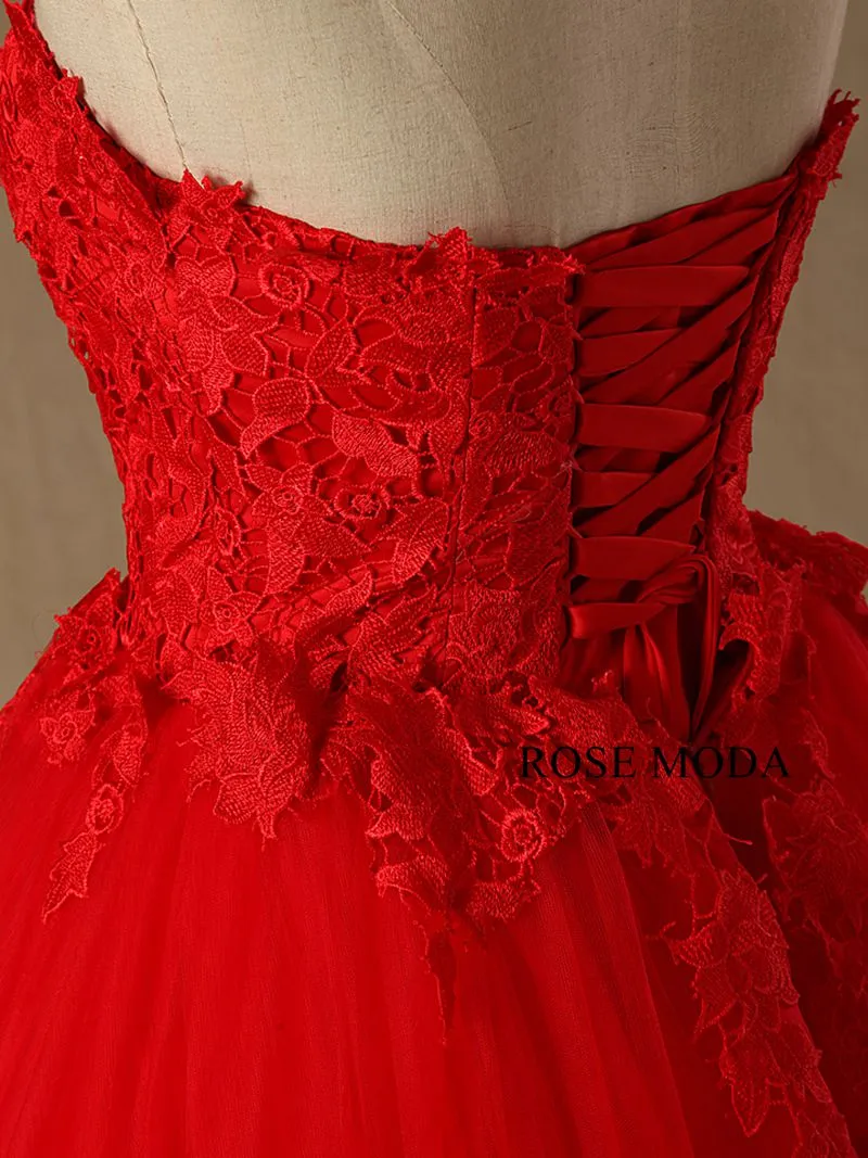 Rosemoda Red Lace Ball Gown Wedding Dress
