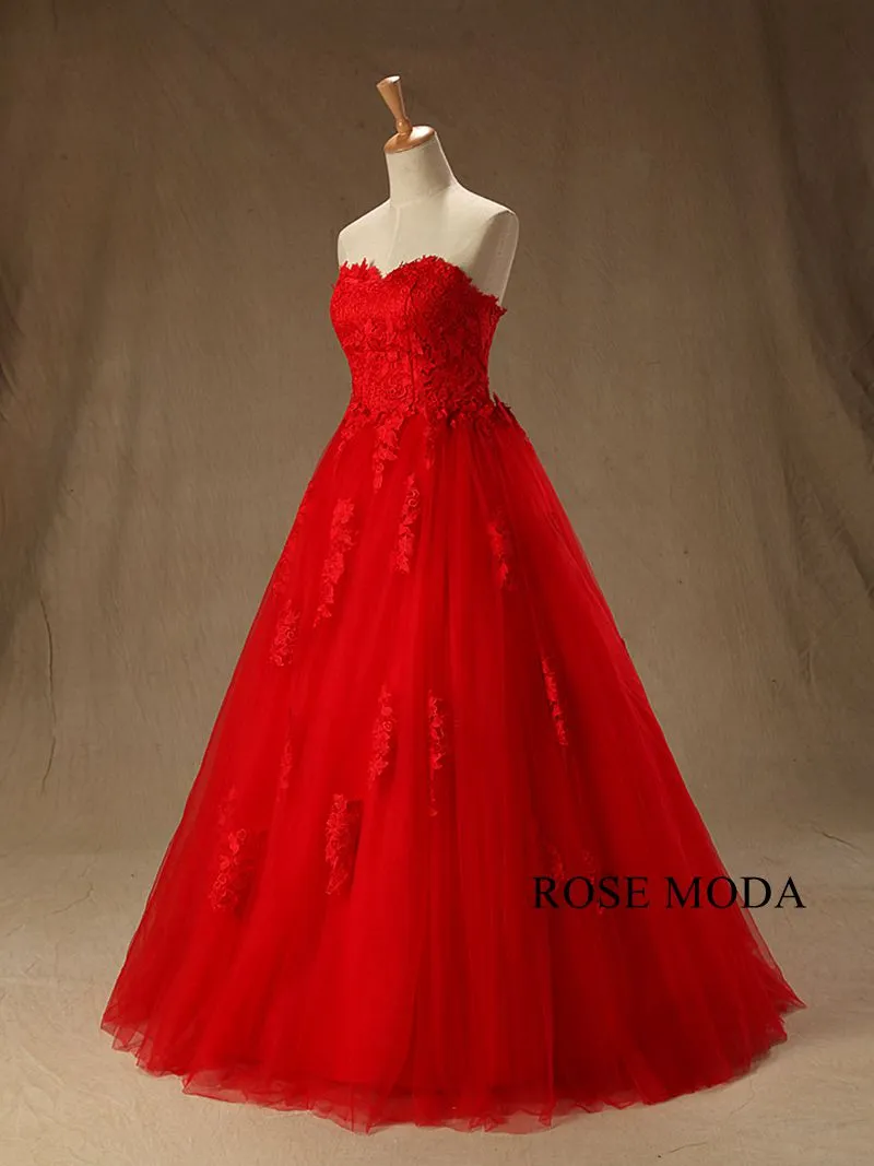 Rosemoda Red Lace Ball Gown Wedding Dress