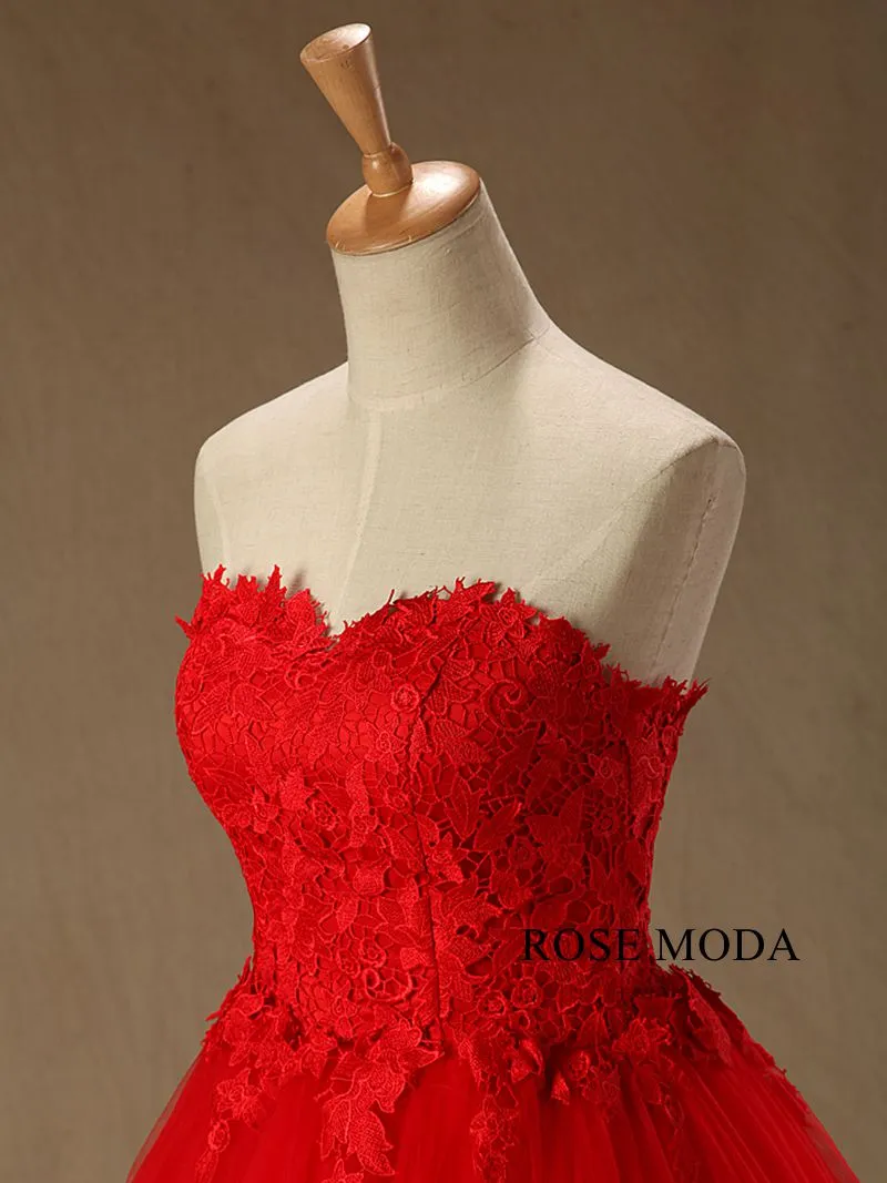 Rosemoda Red Lace Ball Gown Wedding Dress