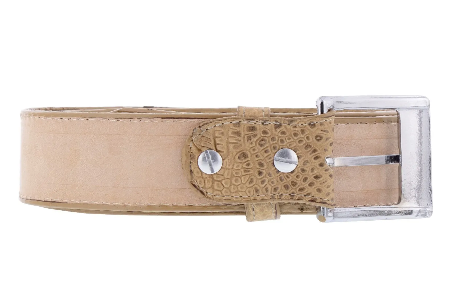 Sand Western Belt Iguana Print Leather - Silver Buckle