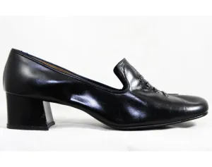 Size 8.5 Shoes - Black Leather 1960s Pumps with Storybook Lace-Up - Classic 50s 60s Fairytale Style Heels - NOS Deadstock - Size 8 1/2 B