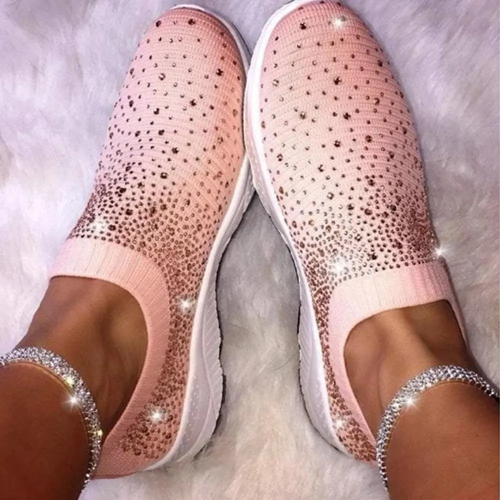 Sports shoes with crystal decorations - breathable and comfortable