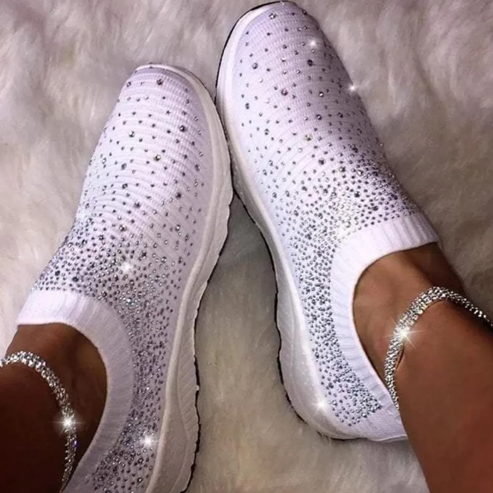 Sports shoes with crystal decorations - breathable and comfortable