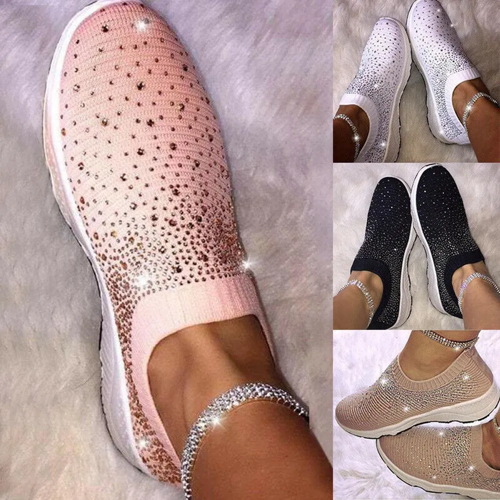 Sports shoes with crystal decorations - breathable and comfortable