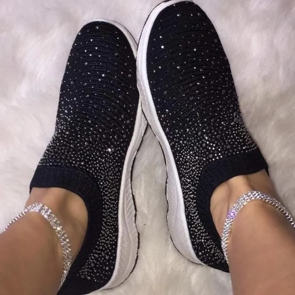 Sports shoes with crystal decorations - breathable and comfortable