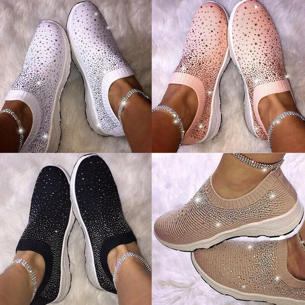Sports shoes with crystal decorations - breathable and comfortable