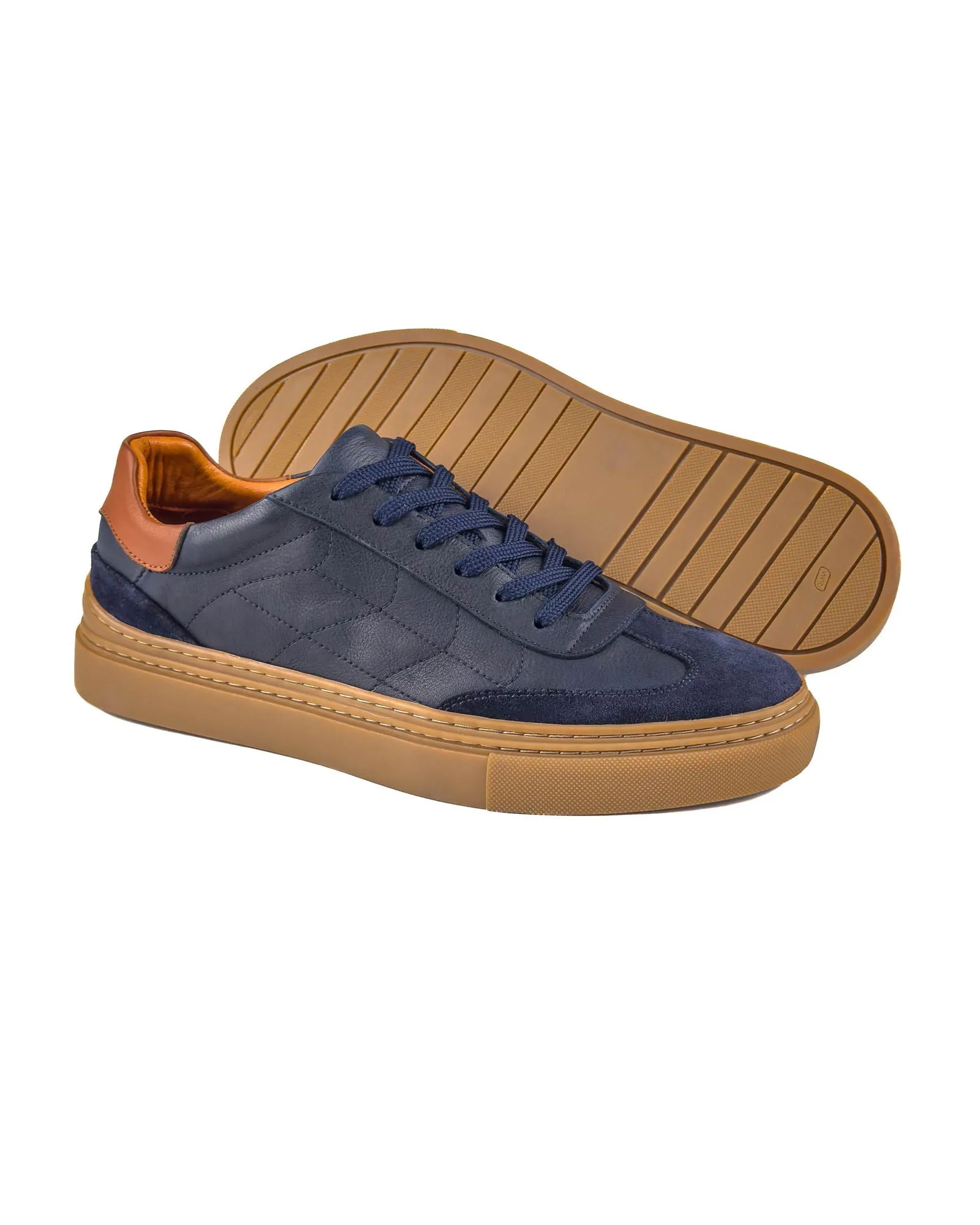 T-Glide Navy Blue Genuine Leather Navy Blue Suede Men's Sneaker Shoes