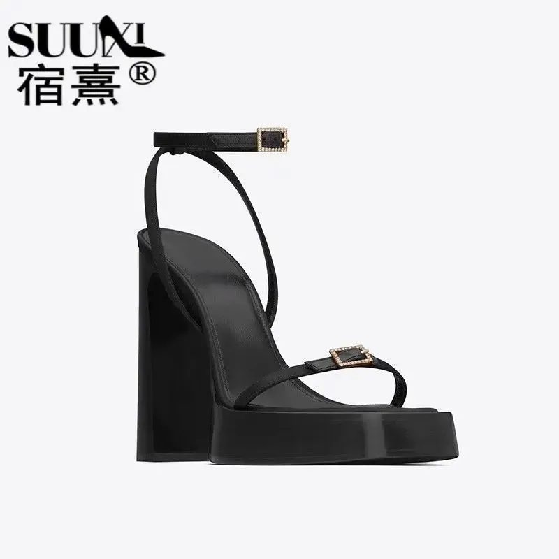 TAVIMART  -  Summer Platform High Heels Women's Thick-heeled Rhinestone High-heeled Sandals Designer Sandals