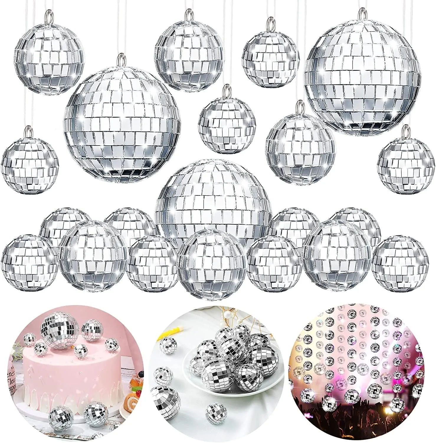 The Decor Affair Party Perfection: 15-Piece Hanging Mirror Set - Sparkling Disco Ball Mirrors in 1.5", 2", and 3.2" Sizes