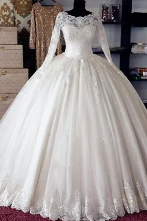 Vintage Long Sleeves Lace Ball Gown Bridal Gown Wedding Dress Princess Bridal Dress N1308