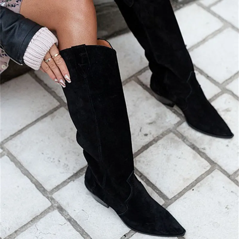 Vintage suede western knee high boots wide calf