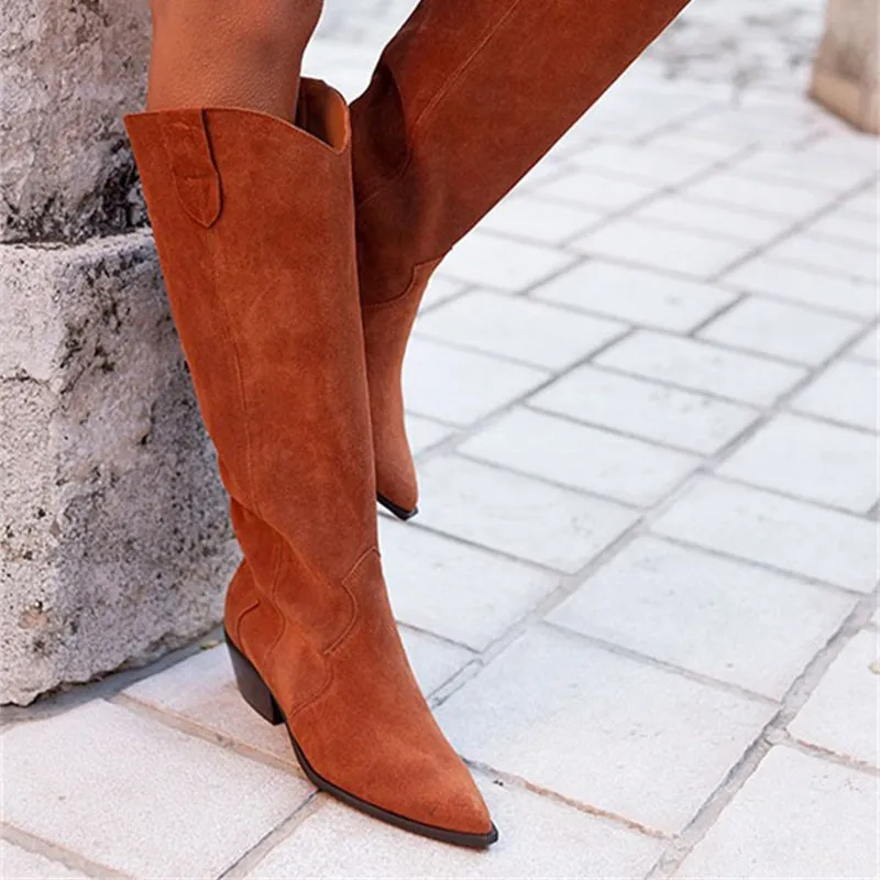 Vintage suede western knee high boots wide calf