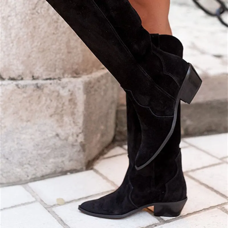 Vintage suede western knee high boots wide calf