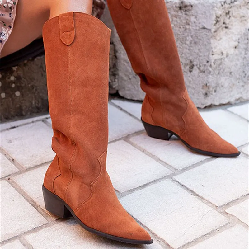 Vintage suede western knee high boots wide calf