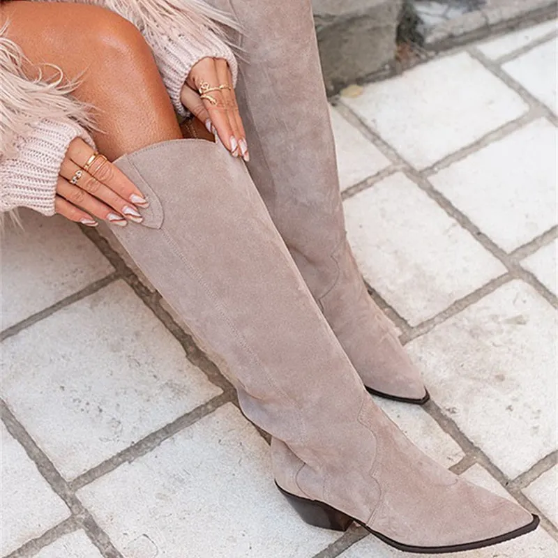 Vintage suede western knee high boots wide calf