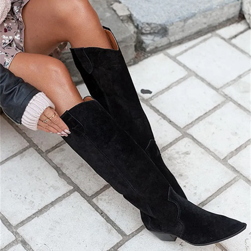 Vintage suede western knee high boots wide calf
