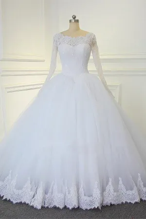 White Ball Gown Long Sleeves Bridal Dresses with Lace Gorgeous Wedding Dresses N1309