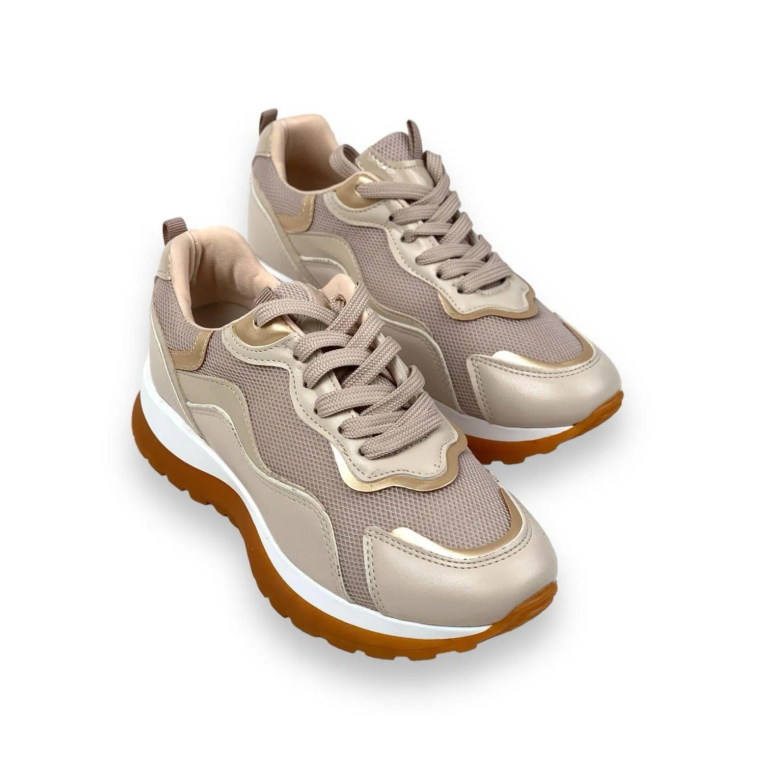 Women's Pearl Mink Mesh Lace Up Summer Daily Walking Sports Sneaker 3 Cm