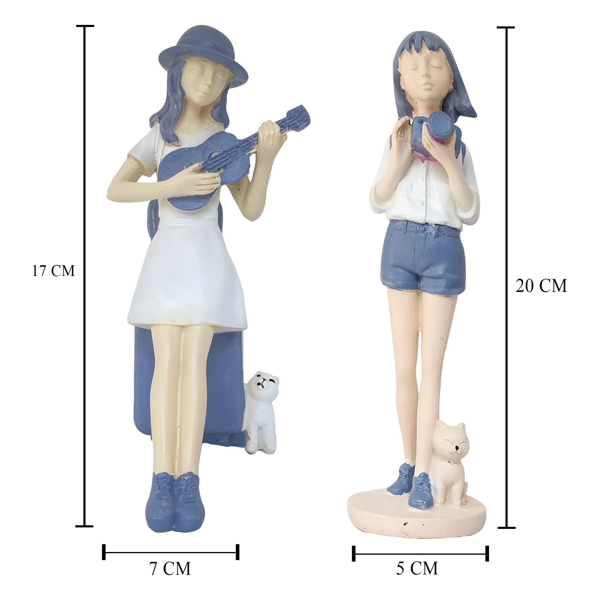 Xtore Cute and Elegant Girls Statue for Home Decor | Table Decor (Pack of 2, White & Blue)
