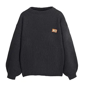 ZAFUL Women's Casual Loose Knitted Sweater Long Sleeve Pullover Sweater Tops (Black-A,One Size)