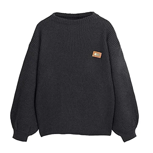 ZAFUL Women's Casual Loose Knitted Sweater Long Sleeve Pullover Sweater Tops (Black-A,One Size)
