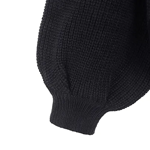 ZAFUL Women's Casual Loose Knitted Sweater Long Sleeve Pullover Sweater Tops (Black-A,One Size)