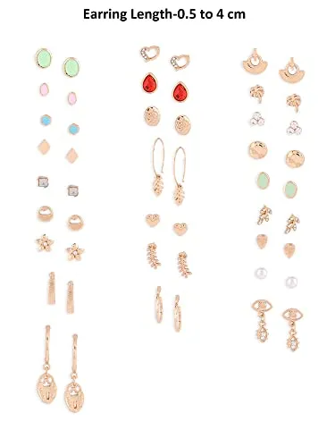 Zaveri Pearls Set Of 25 Gold Tone Smart Casual Wear Studs & Drop Earrings For Women-ZPFK14054