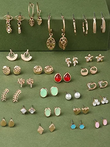 Zaveri Pearls Set Of 25 Gold Tone Smart Casual Wear Studs & Drop Earrings For Women-ZPFK14054