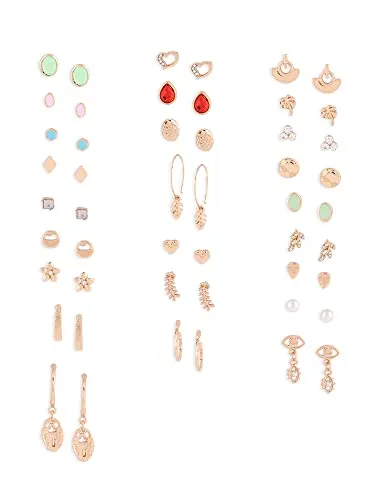 Zaveri Pearls Set Of 25 Gold Tone Smart Casual Wear Studs & Drop Earrings For Women-ZPFK14054