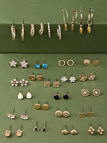 Zaveri Pearls Set Of 25 Gold Tone Smart Casual Wear Studs & Hoop Earrings For Women-ZPFK14053