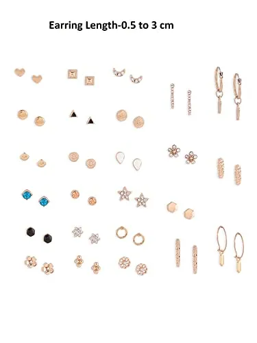 Zaveri Pearls Set Of 25 Gold Tone Smart Casual Wear Studs & Hoop Earrings For Women-ZPFK14053