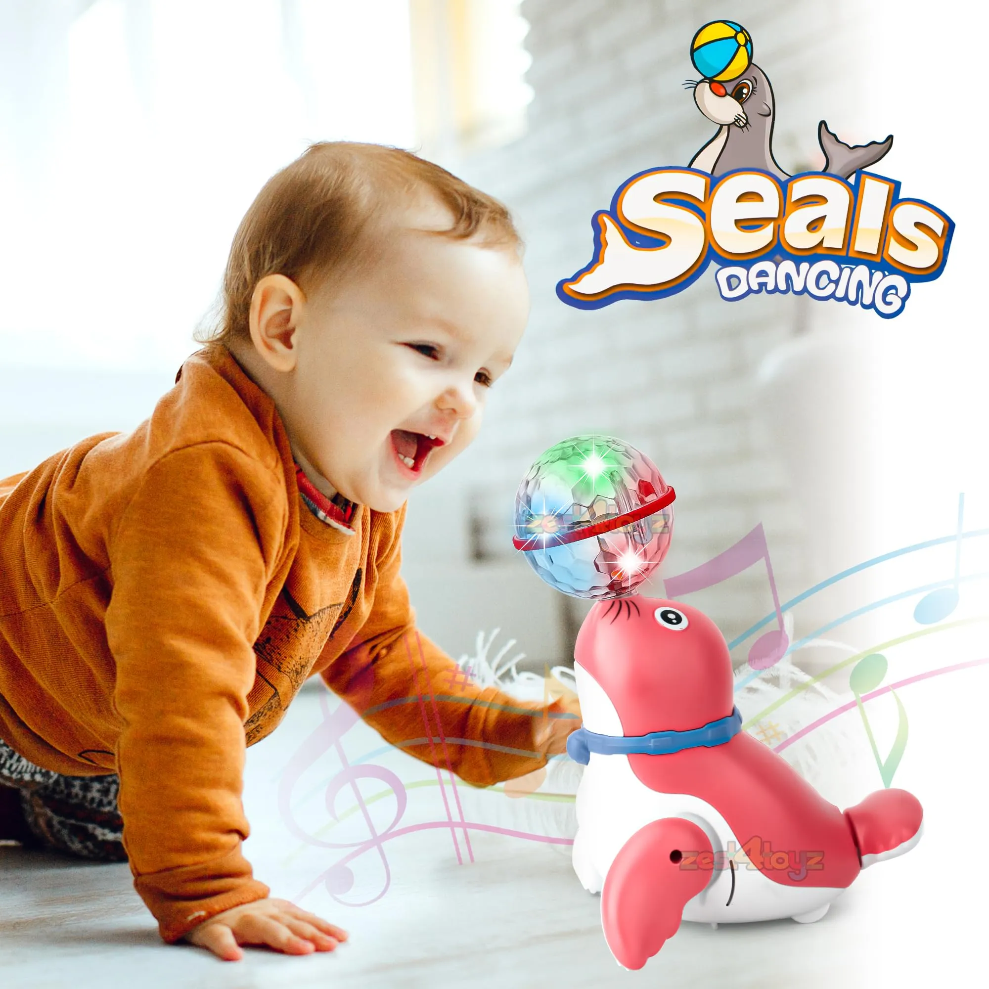 Zest 4 Toyz Musical Toys for Kids Sea Lion Dancing Walking Singing 360 Degree Rotating Light & Sound Toy with Bump and Go Action for 1 Year Old Baby Boys & Girls