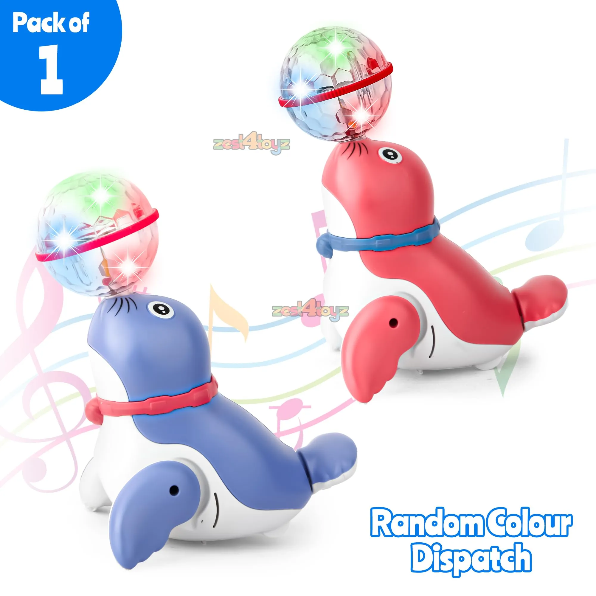 Zest 4 Toyz Musical Toys for Kids Sea Lion Dancing Walking Singing 360 Degree Rotating Light & Sound Toy with Bump and Go Action for 1 Year Old Baby Boys & Girls