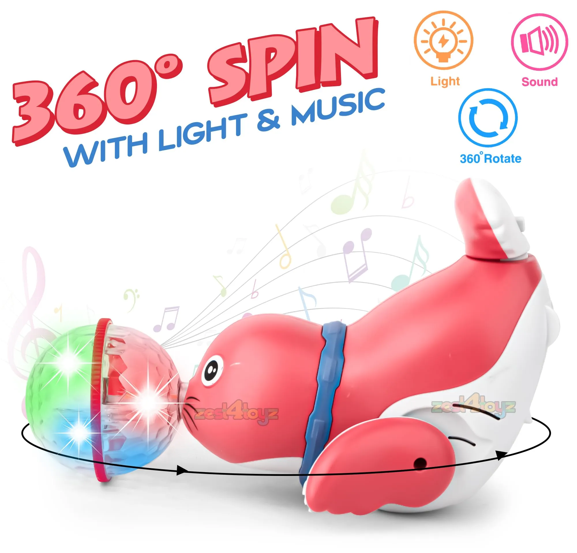 Zest 4 Toyz Musical Toys for Kids Sea Lion Dancing Walking Singing 360 Degree Rotating Light & Sound Toy with Bump and Go Action for 1 Year Old Baby Boys & Girls